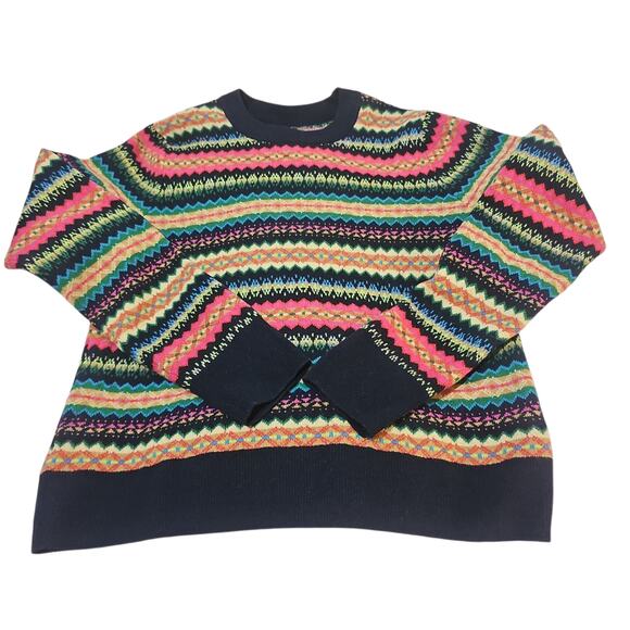 Gap Cashsoft Crewneck Sweater Fair Isle Womens Medium Tall Navy Pink - Picture 8 of 9